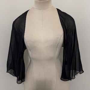 Teri Jon Rickie Freeman 10 Black Sheer 100% Silk Shawl Shrug Topper Formal
